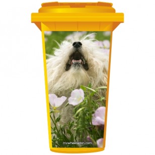 Fluffy White Dog In A Field Wheelie Bin Sticker Panel